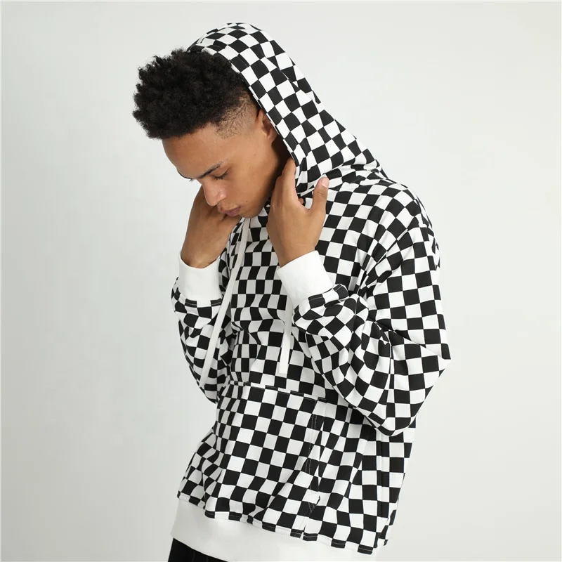 Wholesale Pullover Cotton Checker Hoodie For Men Plaid Hoodies
