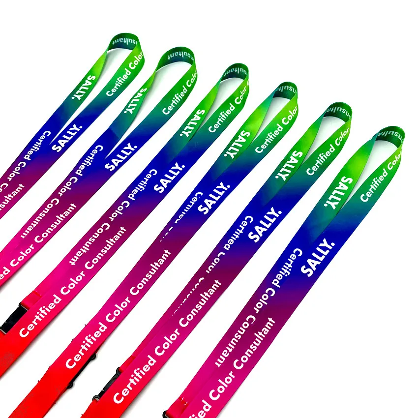 Custom popular polyester dye sublimation logo neck strap lanyard supermarket promotion silkscreen retractable fabric ribbon