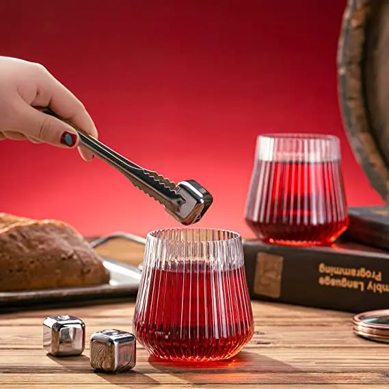 Origami Style Thick Wine Glasses Vertical Pattern Wine Glasses Plastic Stemless Ribbed Wine Glass