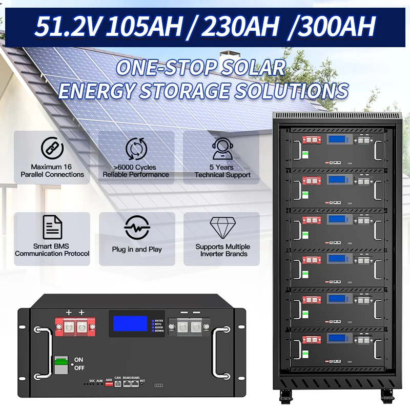 Home Energy Storage 5Kwh 10Kwh 15Kwh 20Kwh 25Kwh 48v 51.2v 100Ah 150Ah 200Ah 280Ah 300Ah 400Ah 500Ah Lithium Lifepo4 Battery
