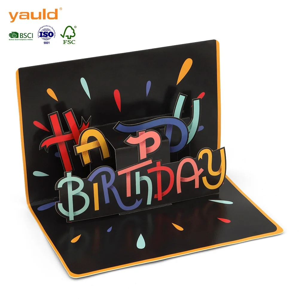 Custom Printing Funny Handmade Paper Happy Birthday 3D Pop Up Greeting Cards with Envelopes