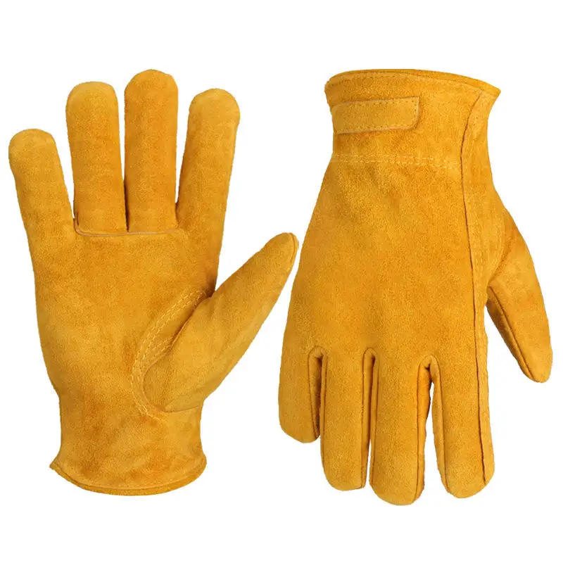 Factory Wholesale Yellow Cow Split Leather Magnetic Magnet Nail Working Glove for Carpenter