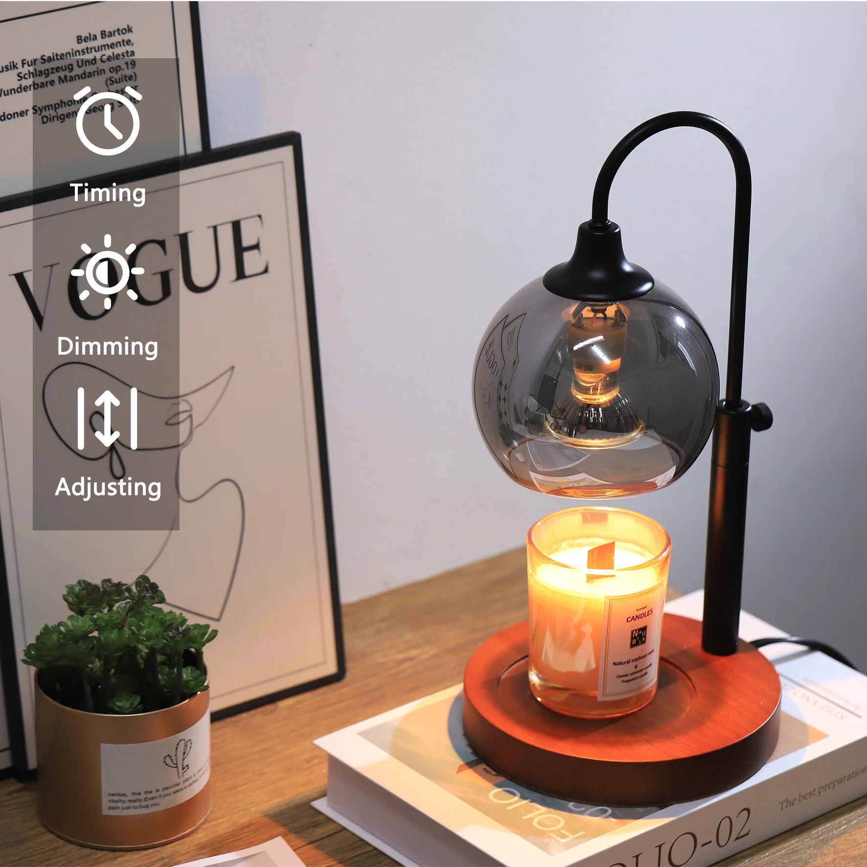 Wholesale Elegant and Creative Gift Dimmer Candle Lamp Adjustable Height 120V ON OFF Timer 2H 4H 8H Electric Candle Warmer Lamp