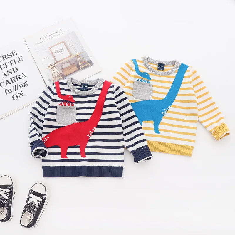 
2019 Autumn New Kids Clothes Baby Boy Boutique Striped Cartoon Long Sleeve Sweater 