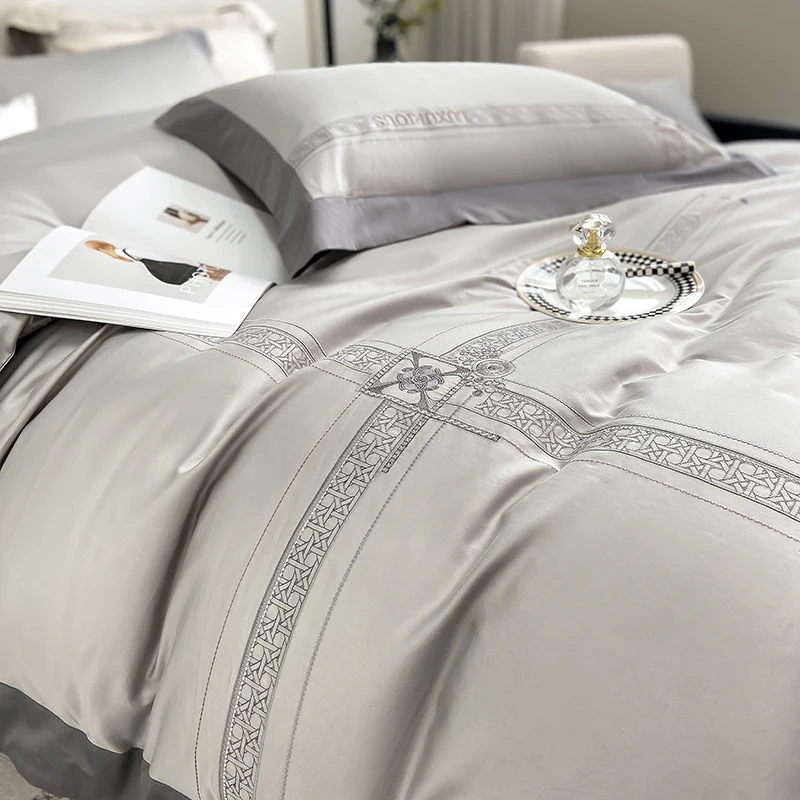 2024 Autumn And Winter New 100 Light Luxury Long-staple Cotton Embroidery Four-piece Set Of All-cotton Pure Cotton Bed Sheet