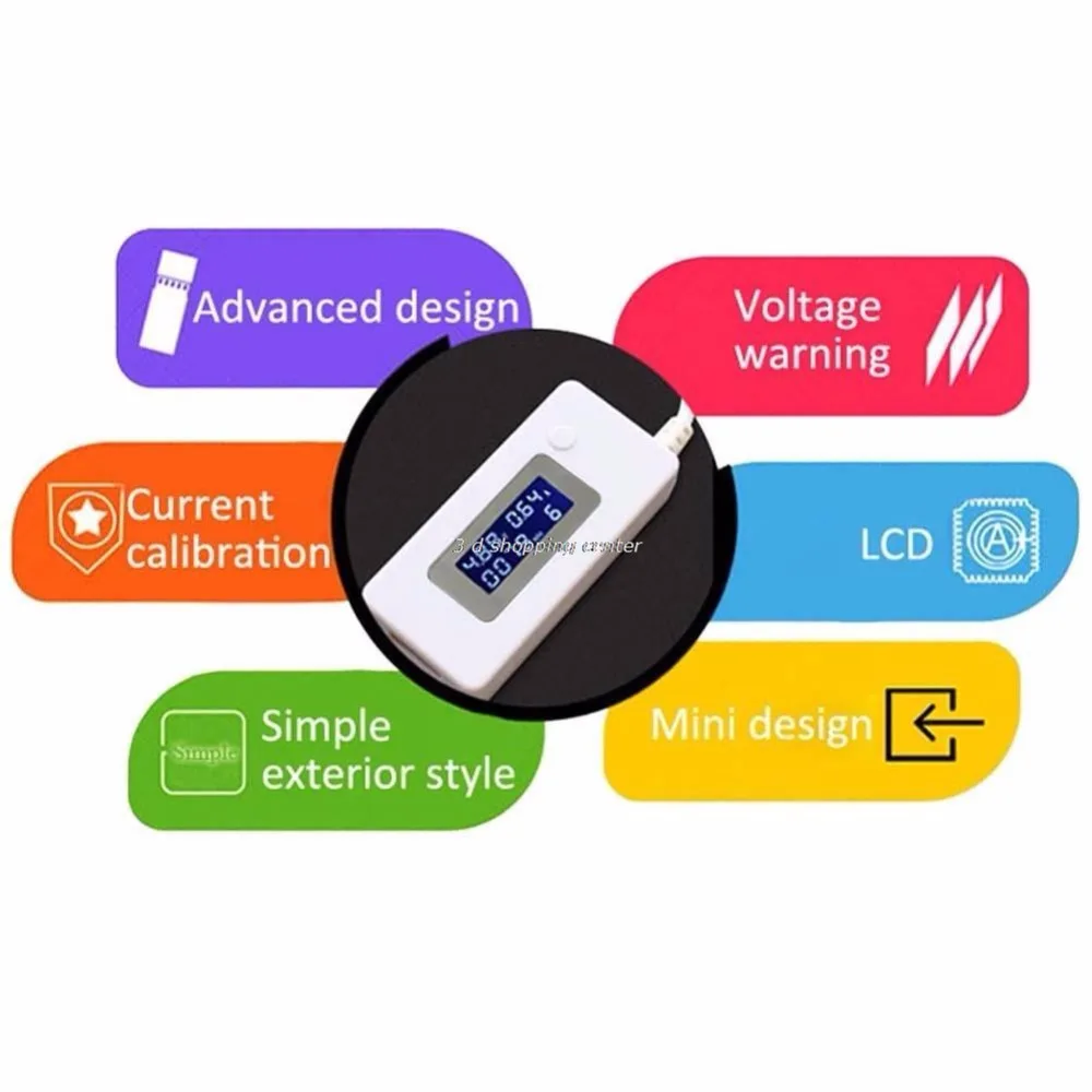 LCD Screen Mini Creative Phone USB Tester Portable Current Tester Mobile Power Charger Detector Voltmeter Ammeter with Cable