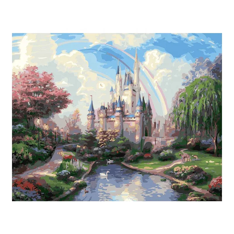 Best selling Rural forest scenery custom design hand painting oil canvas digital oil painting