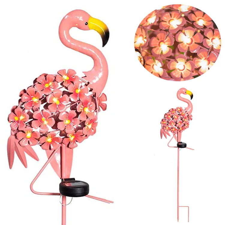 Factory price wholesale hot sale outdoor decor creative design cute flamingo led light solar garden stake