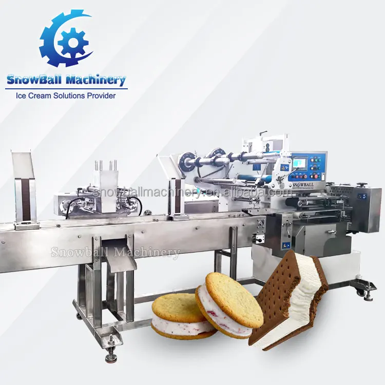 Automatic ice cream factory production line cookie rectangular round square wafer sandwich making packing machine
