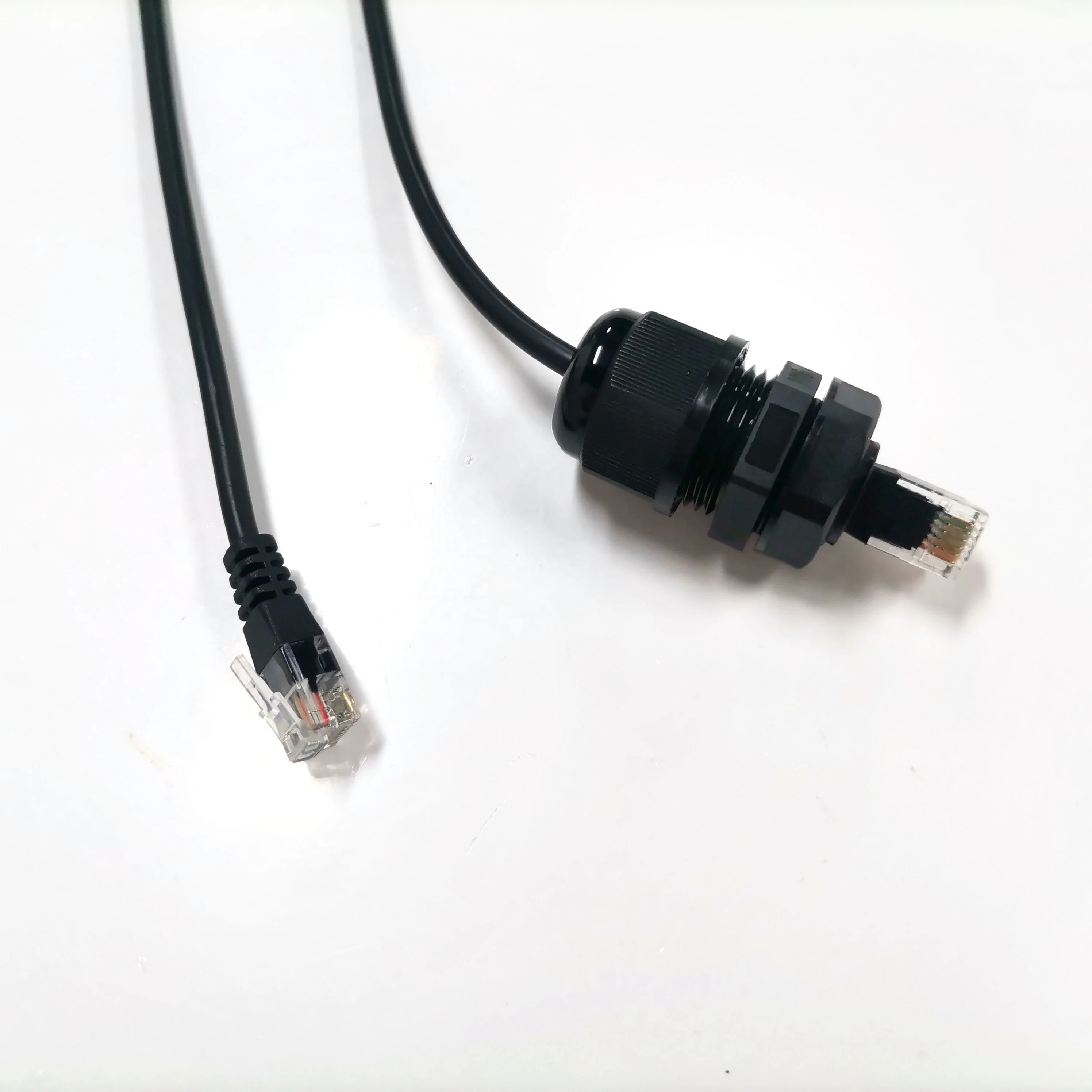 Custom RJ11 6P6C Black Spiral round Telephone Coil Accessories Extension Cable with M16X1.5 waterproof connector