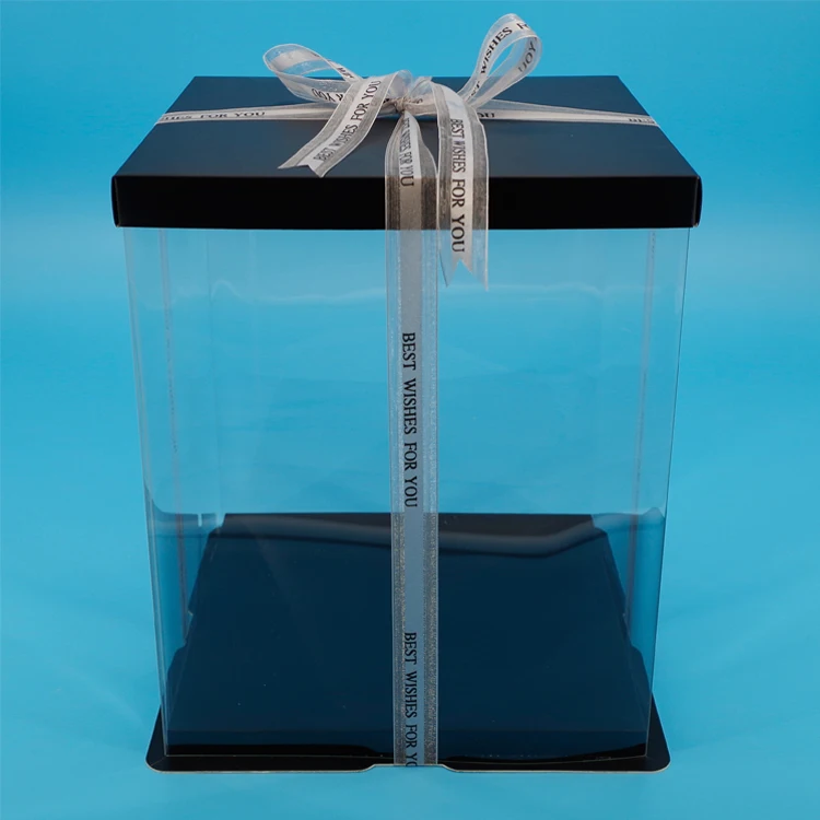 Wholesale Custom Logo European Wedding Popular Transparent Plastic Box for Flower Cake Gift Presentlada