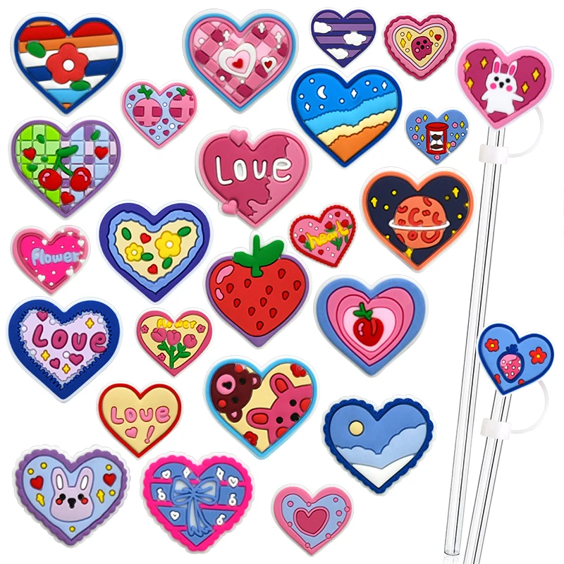 Reusable Heart Straw Accessories Cute Silicone Cover With Dust-Proof Feature Pvc Material For Bars And Drinking