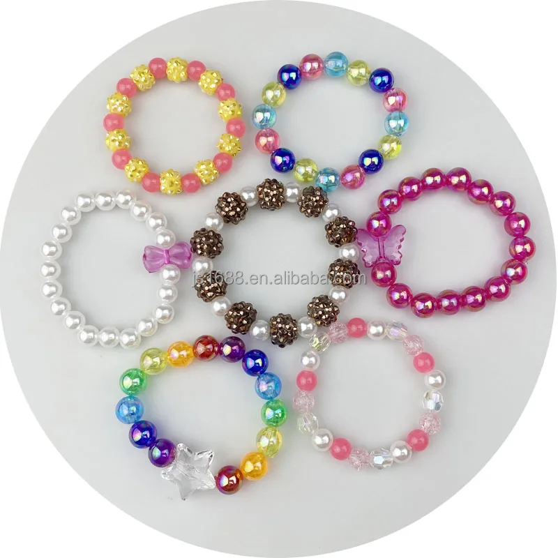 DIY rainbow rhinestone Beaded Bracelet kids fashion Jewelry gift for baby Little Girls Friendship Bracelet Wholesale