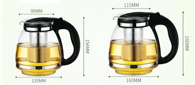 Hot Selling Heat Resistant Borosilicate Flat Cover Flower Glass 1500/2000 ml  Coffee Tea Heating Cold Kettle Teapot with Filter