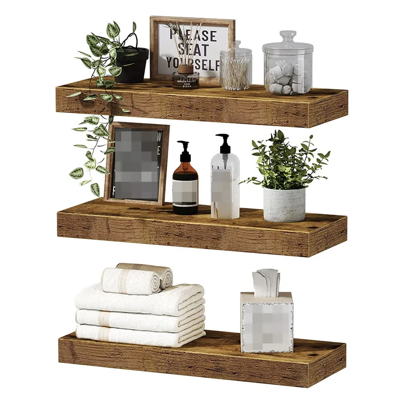 Wholesale Wood Hanging Rectangle Wall Shelves Floating Bookshelves for Living Room Decor