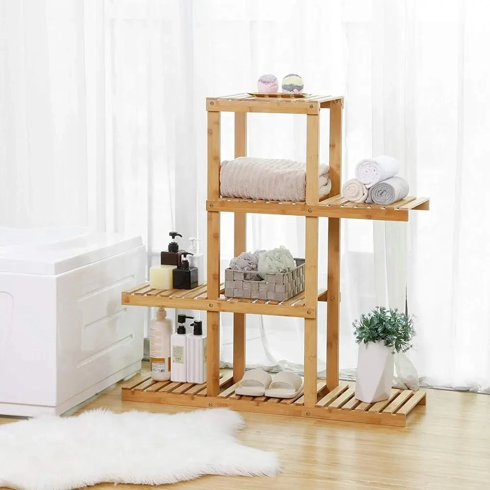 Bamboo Plant Stand Flower Shelf 4 Tier Potted Flower Pots Organizer Shelf Large Capacity Display Rack Storage Organizer Rack