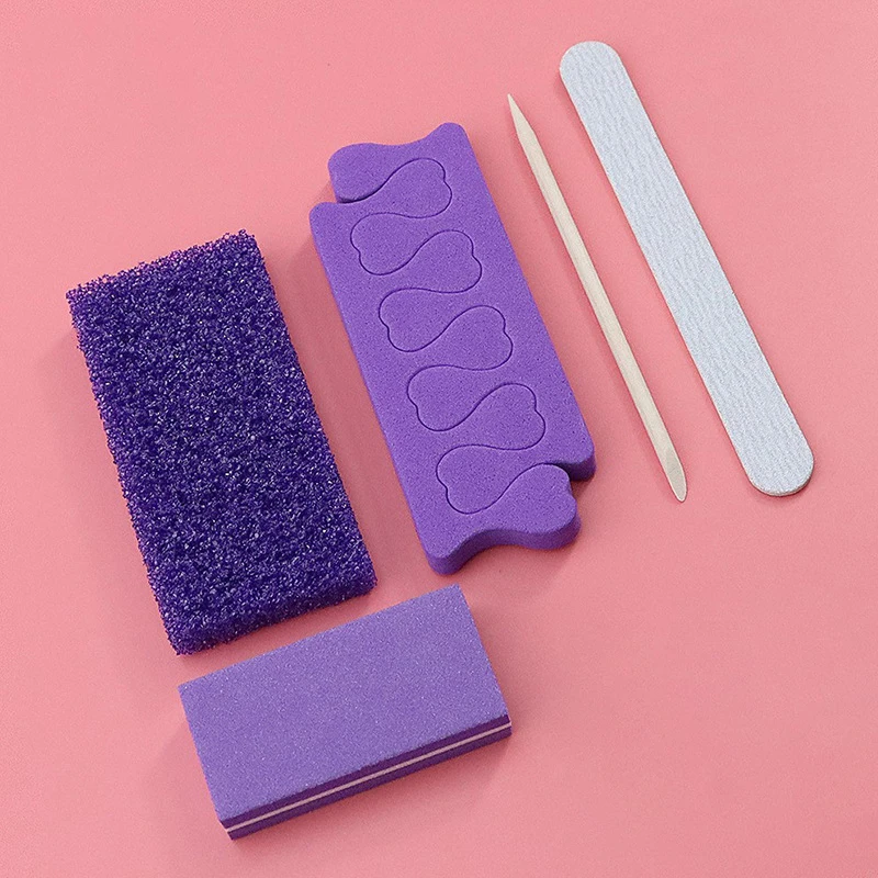 Professional  Pedicure Sanding Paper Buff Toe Separator Wood Stick Pumice Stone 5 Pcs Nail Kit Pedicure Set For Salon