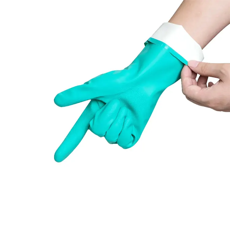 Wholesale green oil-proof nitrile gloves chemical resistant nitrile gloves