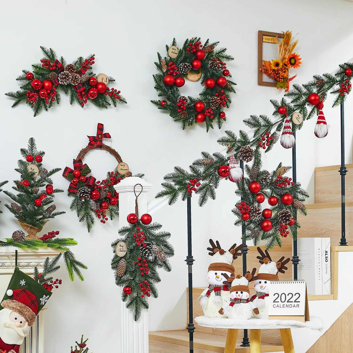 Artificial Plants Christmas Decorative Flower Wreath Home Front Door Decorations Plastic Garland