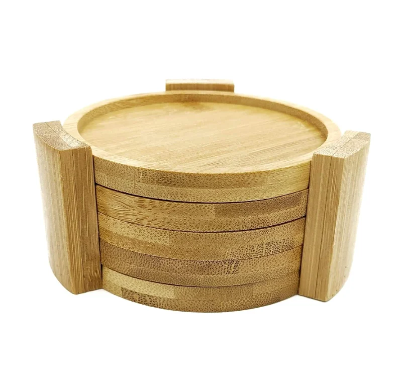 Natural Bamboo Coffee Coaster Bamboo Coaster Set with Holder for Kinds of Cups Table Drink