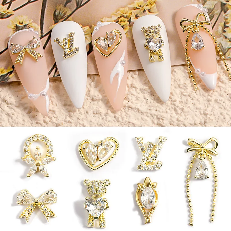 2022 new manicure zircon net red manicure bow ornament three-dimensional bear super flash rhinestone nail decoration