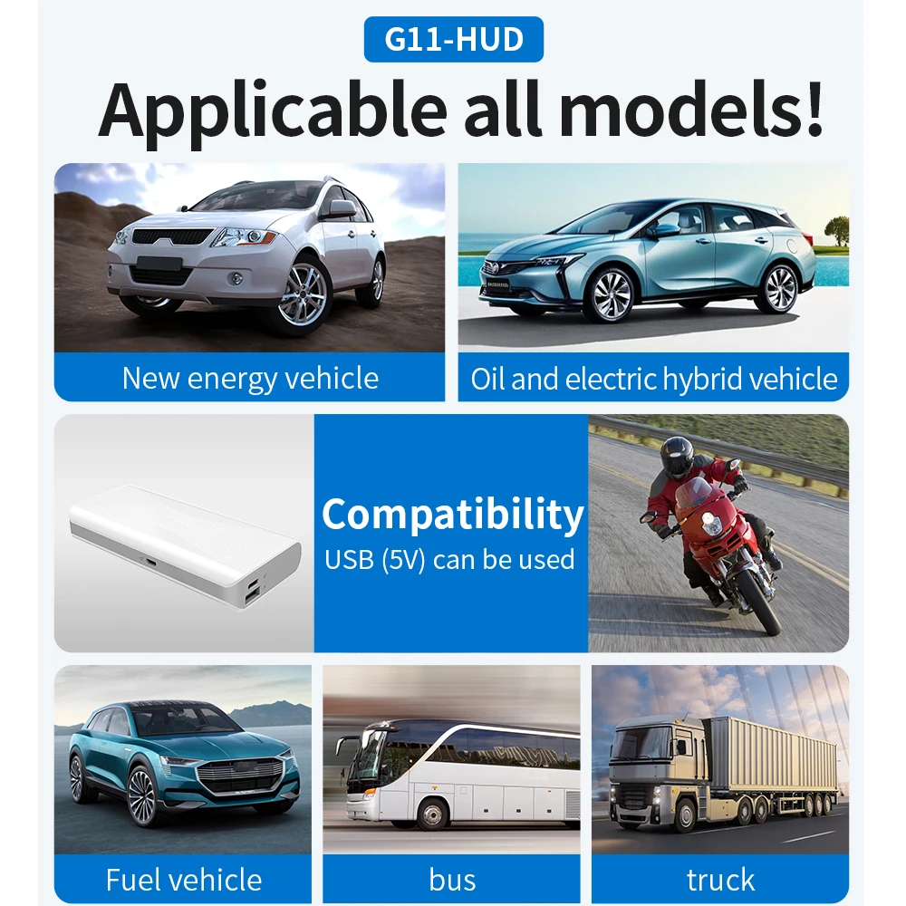 Universal HUD G11 GPS Gauge Blue Led Display Auto meter Head Up display USB connector gps speedometer for all car