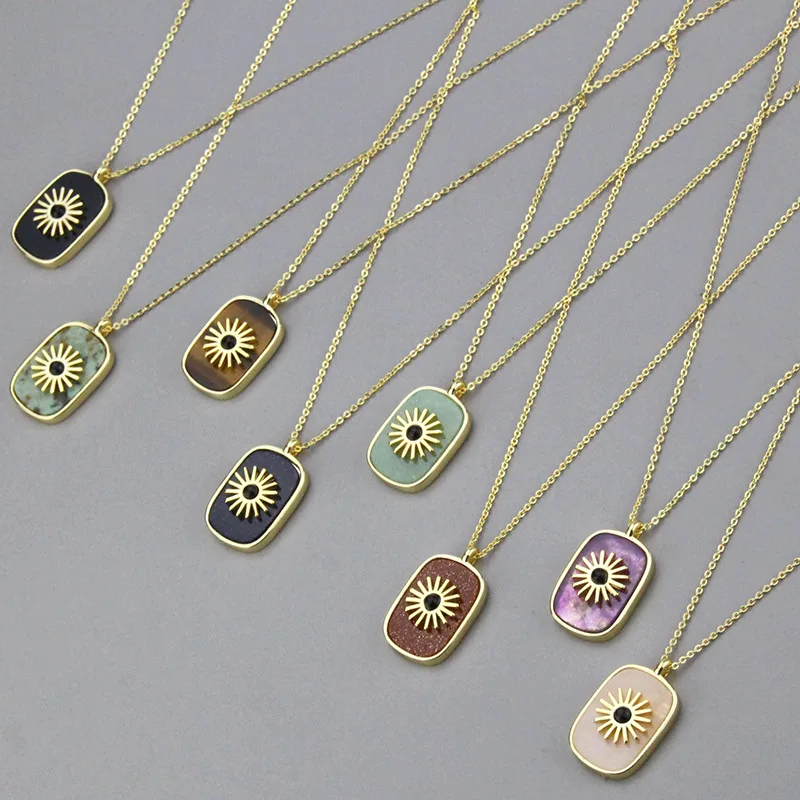 Classic simple natural onyx agate powder Amethyst tiger eye stone Turquoise gold blue sand Pendant Necklace