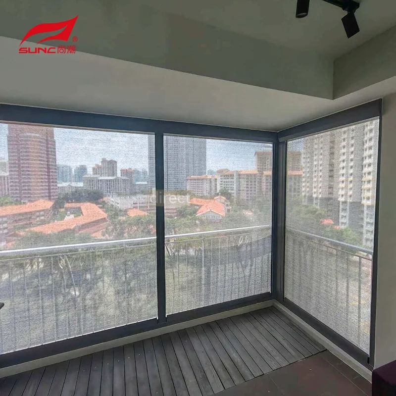 Motorized PVC Waterproof Electric Zip Screen Blinds Roller Zip Track Shade for Home Use for Outdoor Garden Patio