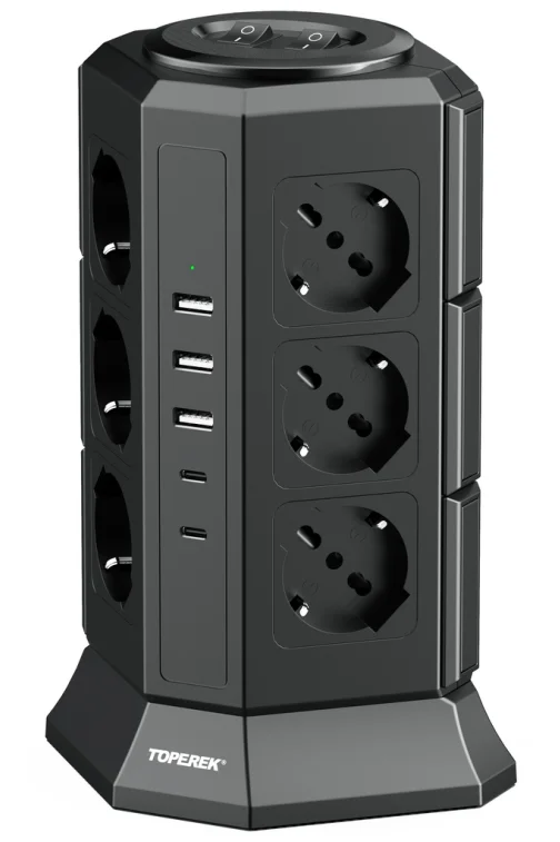 Tower Power Extension Italy Socket Multi Plug 4000W with Type-C PD20W Fast Charging 12Way Outlets