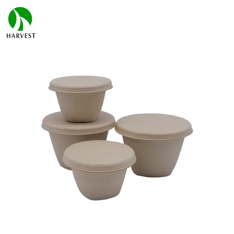 Biodegradable unbleached pulp 4 oz 2 oz bagasse sauce cup with lid