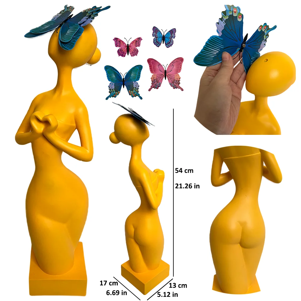 Crafts Ample Cutie Ornament Artistic Woman Body Statue Magnet for Home Decor Figurine Resin with Butterfly Big Ass Girl Female