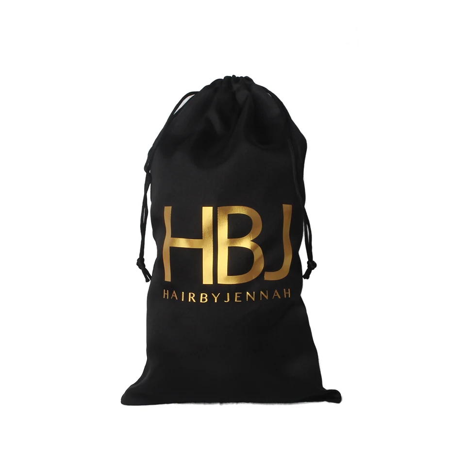 Your company logo name printing human hair packaging satin bag , gift packing shipping bag