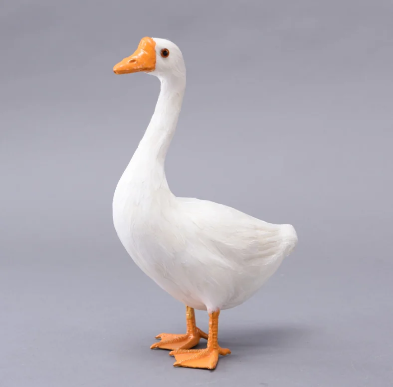 Simulation White Goose Big Farm Animal Model with Feathers Garden Ornament Duck Model