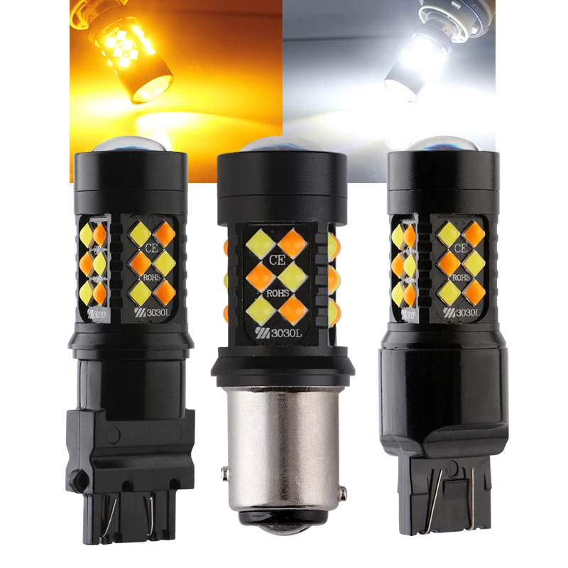 12 В постоянного тока 3030 светодиодная Автомобильная фара 1157 T25 3157 T20 WY21W 7443 белый и янтарный светодиодный сигнал поворота Стоп-сигнал Лампа