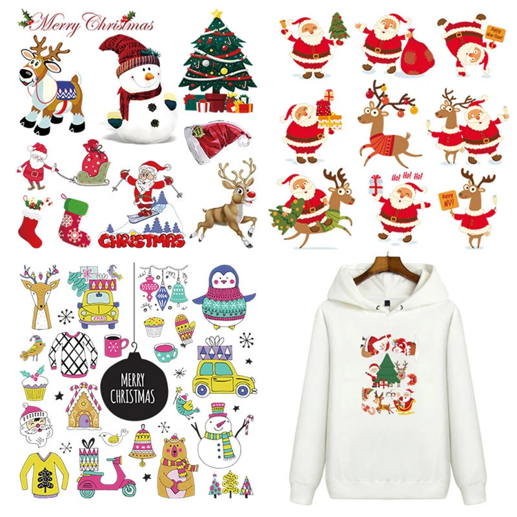 Fast shipping decal stickers merry christmas screen printed transfers for hoodie t shirts