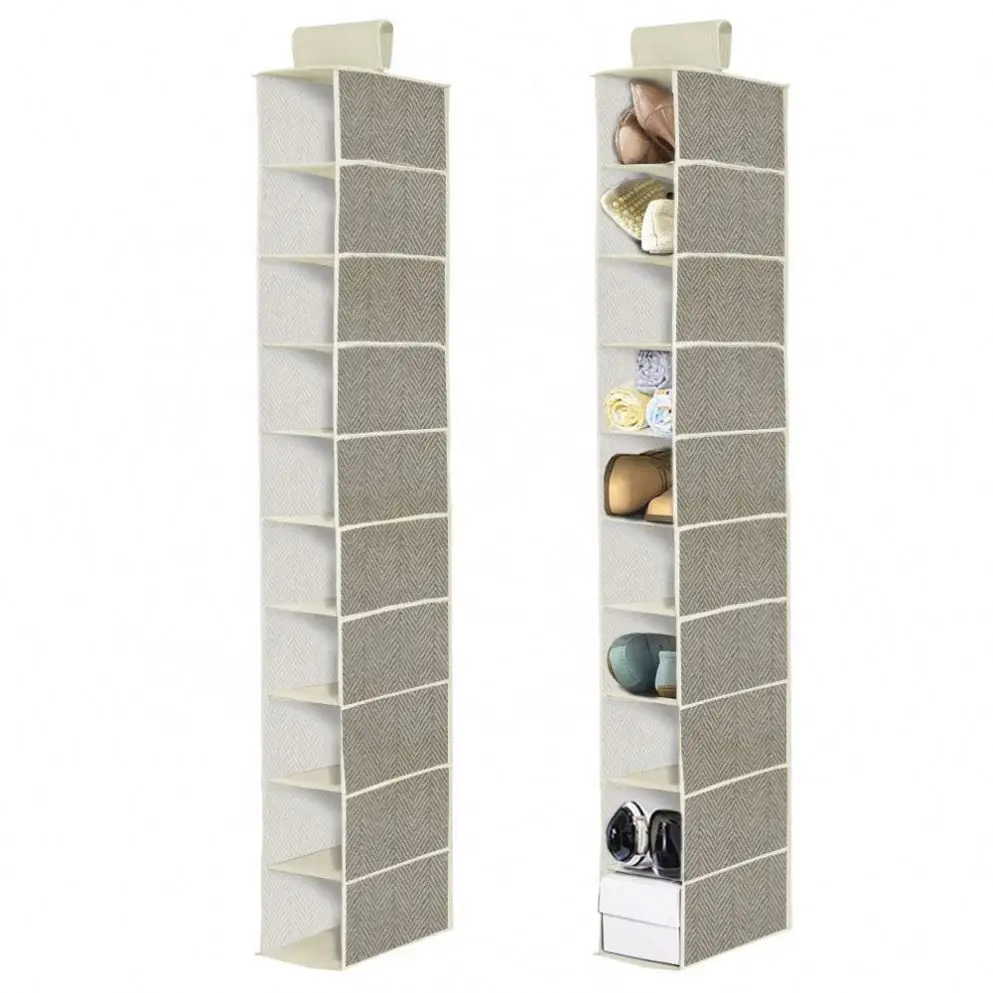 Factory Directly Supply Wardrobe Organiser Hanging Rack Storage Organizer Shoes Clothing Fabric 10 Shelf Storage Boxes & Bins PE