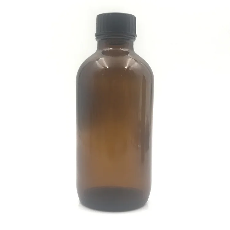 
4OZ empty amber transparent blue green black boston round glass bottle with black cap 