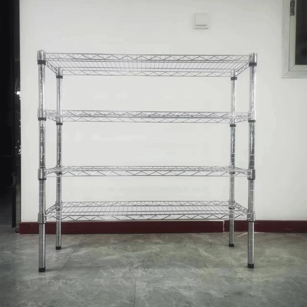 Chrome-plated wire mesh Shelving Multilayer detachable removable storage shelf with wheels