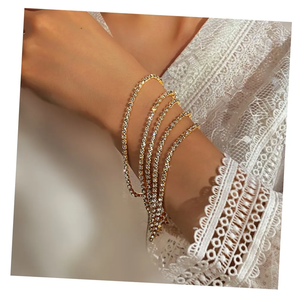 NewTrendy Full Diamond Bling Dainty Tennis Chain Bracelet Set For Women Jewelry Gift Square Crystal Rhinestone Bracelet