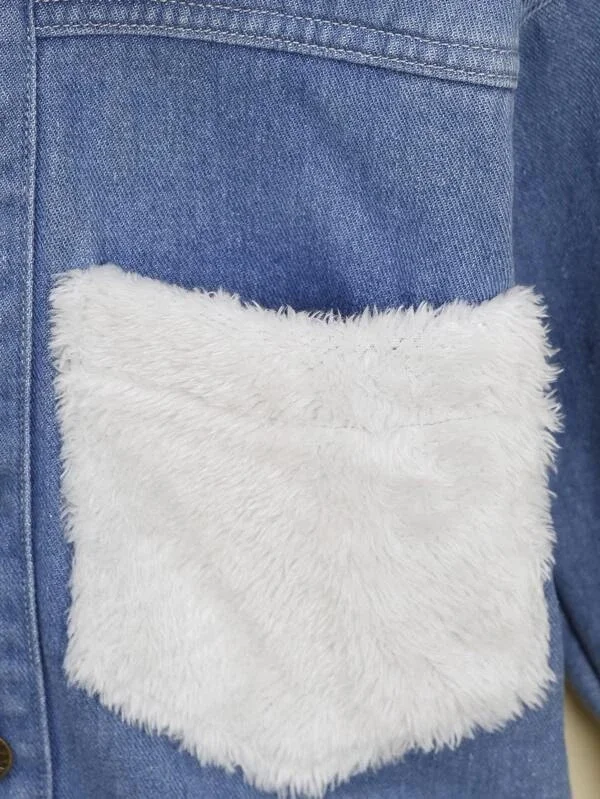 Best Selling High Quality Toddler Girls Borg Collar Teddy Lined Denim Jacket Autumn Winter Outwear Clothes