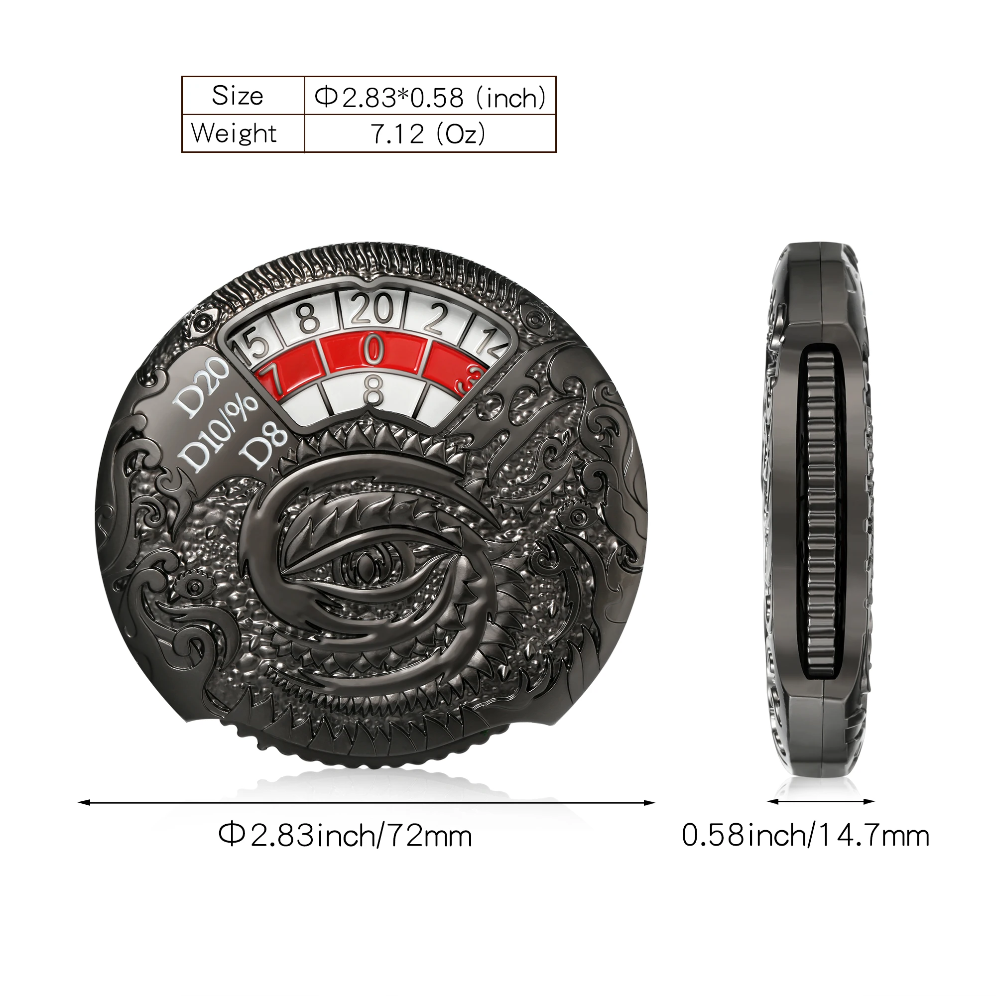 7-in-1Metal Fidget Spinner DND Dice Rotating Metal Dice Set D4 D6 D8 D10 D12 D20 D% Dragon and Dungeon Dice Set for RPG Games