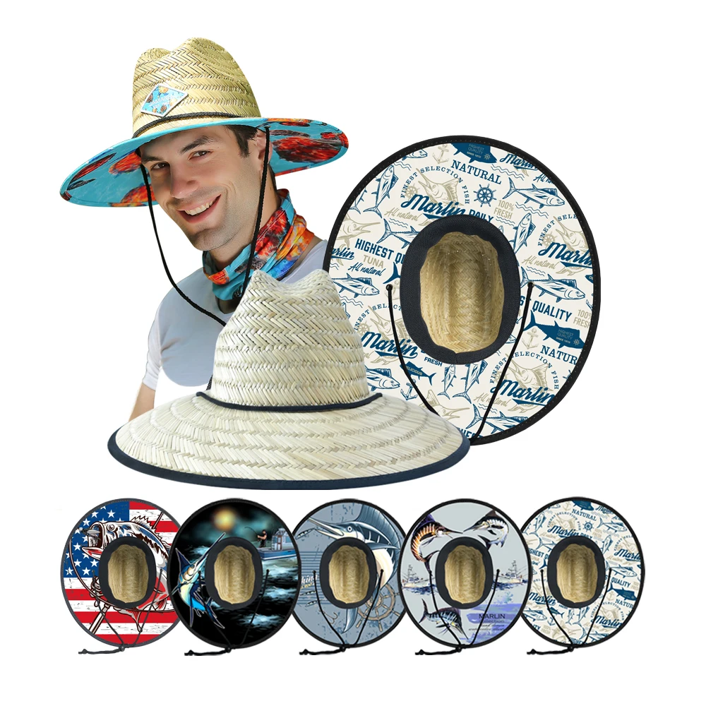 Wholesale Summer Florida Boat Fishing Hat Custom Unisex sun Protection Handmade Mat Grass Lifeguard Straw Hat