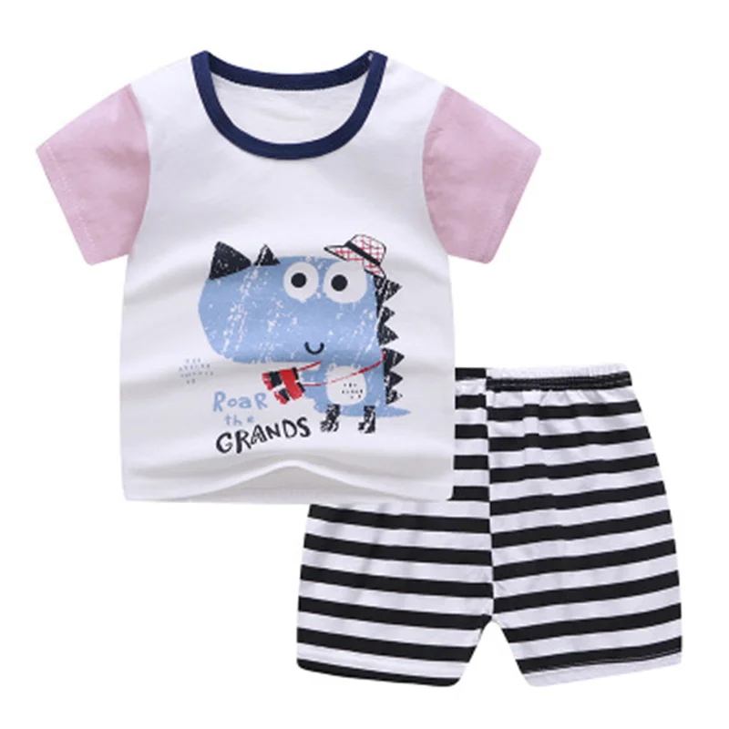 Kids Boy Summer Clothing Sets Children 2pcs Short Sleeve T Shirt+shorts Suit Infant Girl Cotton Tee Baby Cheap Clothes 0-4 Years