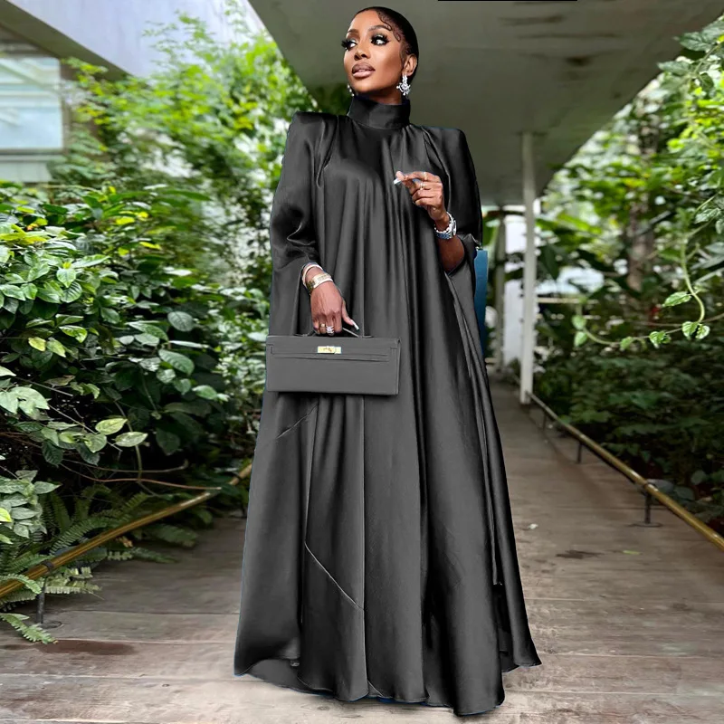 New Fashion Women Muslim Dress Butterfly Sleeves Abaya Dubai Turkey Kaftan Abaya Moroccan Dresses Luxury Satin Fabric OEM