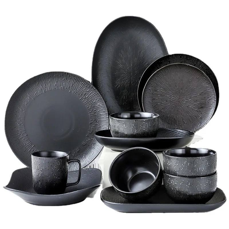 European style relief linen pattern ceramic tableware