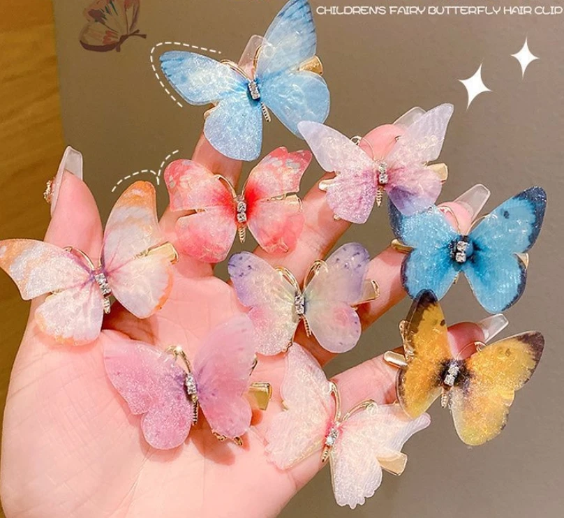 wholesale 3D Butterfly Hair Clip For Kids Double Layer colorful cheap girls  Barrette Lovely moving butterfly Hairpins