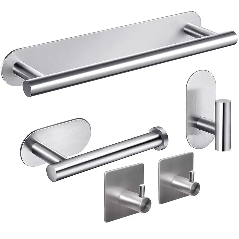 Household brushed nickel 5 pieces set adhesive bathroom accessories hardware set
