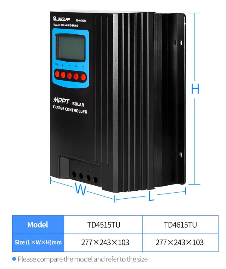 LDSOLAR tracer mppt APP monitor 60amp 12V 24V 48V MPPT Solar Charge Controller  with Bluetooth Wifi