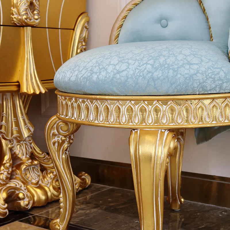 European style bedroom furniture classic royal hand carved dressing stool baroque golden foil classic dressing stool