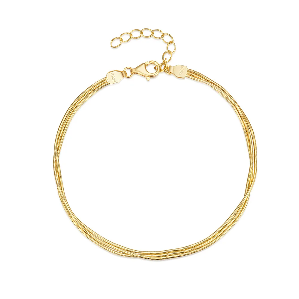 Carline позолоченные браслеты из стерлингового 925 серебра минималистский трехслойный браслет змеиной цепи ювелирные изделия для женщин